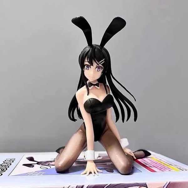 Figurines d'action 13CM, personnage de dessin animé jeune cochon Sakurajima, Sexy, lapin en soie noire, fille, poupée à genoux, jouet de Collection