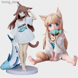 Action Toy Figures 14 / 21cm Golden Head mon chat est une figure d'anime Kawaii Girl Sakura Soja Farine Sit and Mange Fish Collectable Pvc Model Doll Toy Y240415