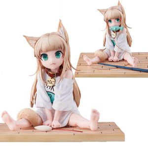 Figurines d'action 14 cm tête dorée mon chat est une fille Kawaii figurine d'anime passe-temps Sakura farine de soja s'asseoir et manger du poisson modèle de collection jouets de poupée 231207