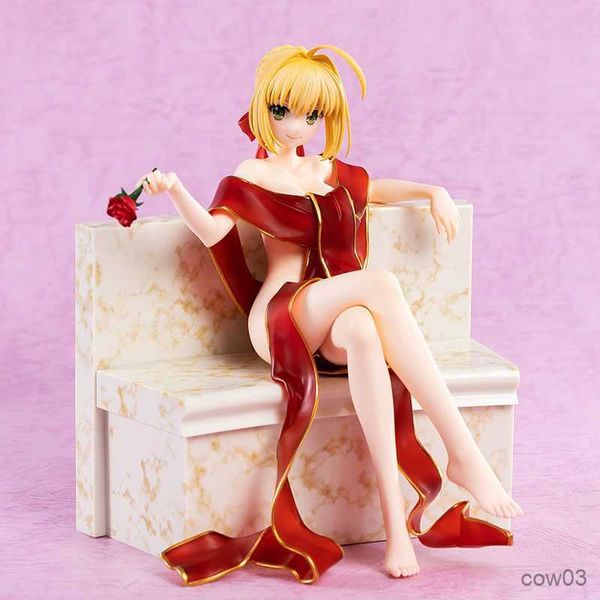 Action Toy Figures 15CM Anime Figure Fate Stay Night Saber Nero Sexy Peignoir Rouge Assis Pose Collection De Table Décor Poupée Statique R230710