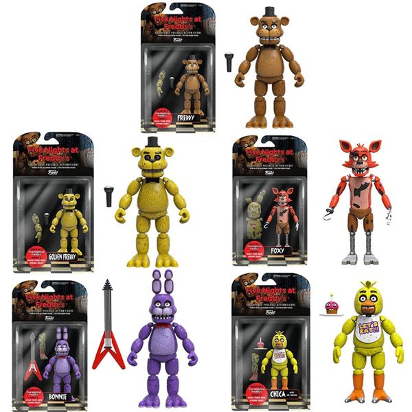 Figurines d'action 15 cm FNAF figurines Bonnie y Chica Fazbear ours figurine d'action PVC Collection cauchemar Fredbear ballon garçon poupées modèle 231207