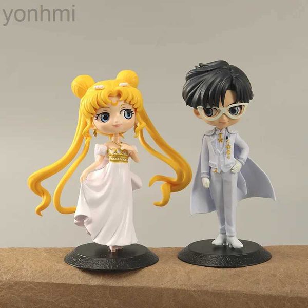 Figuras de juguete de acción 16 CM Kawaii Anime Cartoon Sailor Moon Tsukino Usagi Chiba Mamoru Lindo juguete de escritorio Consola central de coche Decoración Regalos para amigos ldd240314