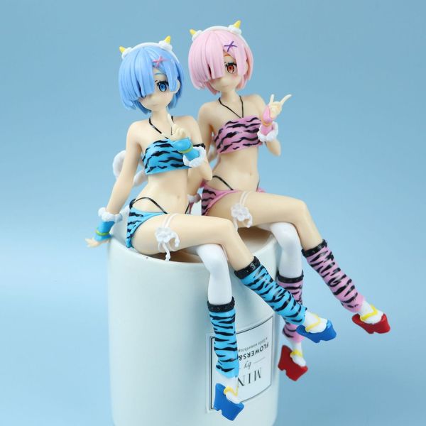 Acción Toy Figuras 17cm Figura de anime Re Life En un mundo diferente del cero Rem Ram Leopard Bikini Girl PVC Action Collection Model 230814