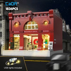 Actie Speelfiguren 1836 Pcs Cada City Street View LED Verlichting Station Architectuur Bouwstenen Vrienden Verkeer Huis Bakstenen Voor kinderen 230721