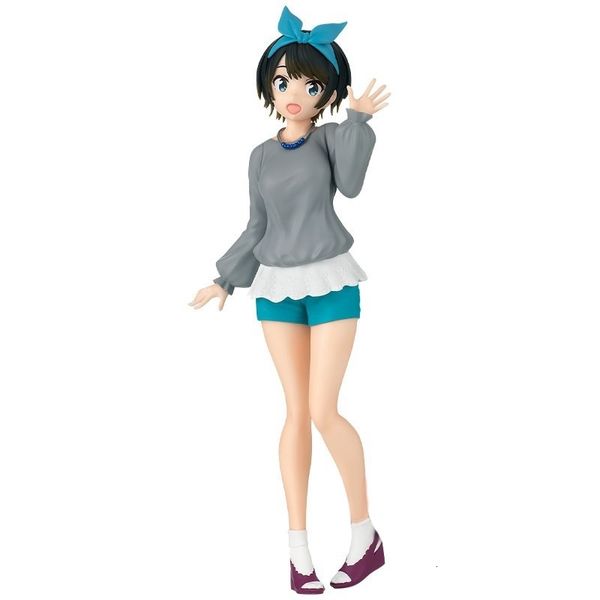 Figuras de juguete de acción 18 CM Figura de anime Novia para alquiler Sarashina Ruka Ropa casual Pantalones cortos azules Arco Lindo Kawaii Pose Modelo de pie Muñecas Juguete PVC 230608