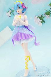 Figurines de jouets d'action 19CM, figurine d'anime Re Life dans un monde différent de zéro, ange mignon, robe violette, modèle de support, poupée de collection statique