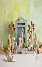 Actie speelgoedcijfers 20 PCSSet Nativity Set gegraveerde hand geschilderde poppen Art Nativity Collection Decoratief standbeeld Desk Decoratie HO7231018