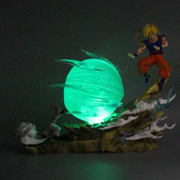 Figuras de juguete de acción 20 cm Figuras de anime Son Goku VS Majin Buu Batalla DBZ GK Estatua PVC Figuras de acción Colección LED Modelo Muñeca Juguetes Regalo