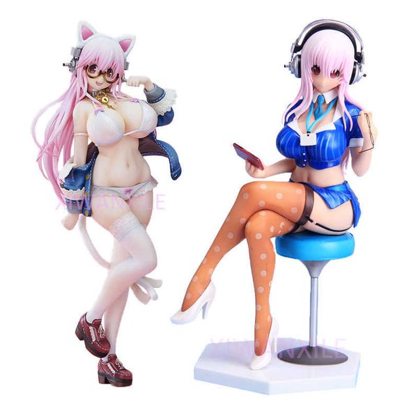 Figurines d'action 20cm Super Sonico Anime Figure Super Sonico Office Lady Action Figure Nitroplus Super Sonico Chat Blanc Figurine Adulte Poupée Jouets AA230413