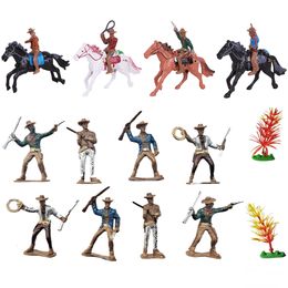 Actie Speelfiguren 20Pcs West Cowboy Plastic Klassieke Speelgoed Kinderen Speelgoed Boom Model Gift Oude Indiase Militaire Soliders Model figuur Playset 230616