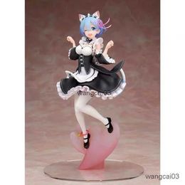 Acción Figuras de juguete 21cm Cabello azul Cat Ears Linda niña Falda Anime Figura Figura de acción Figura de Acción para adultos Modelo Collection Doll