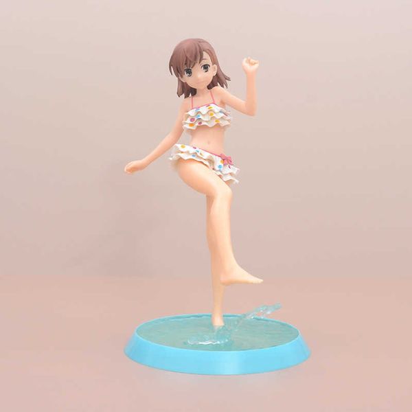 Figuras de juguete de acción 23CM figura de Anime Misaka Mikoto Majutsu índice Sexy lindo traje de baño blanco modelo de pie muñecas juguete para regalo Material