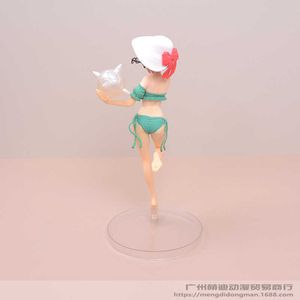 Figuras de juguete de acción 25 CM Figura de anime Re Life en un mundo diferente de Zero Traje de baño verde Bikini Modelo de pie Muñeca Juguete para regalo Recoger