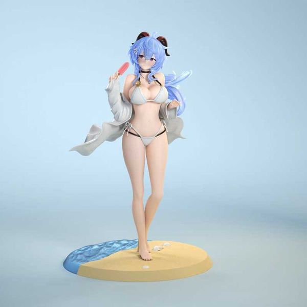 Figuras de juguete de acción 25 cm Ganyu Genshin Impact Figura de anime sexy Ganyu Traje de baño Chica sexy Figura de acción Paimon/Klee Estatuilla Modelo adulto Muñeca Juguetes AA230413