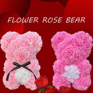 Action Toy Figures 25cm Rose Teddy Bear Fleur artificielle en forme de coeur comme cadeau pour les femmes de la Saint-Valentin Anniversaire de mariage et Noël H240522