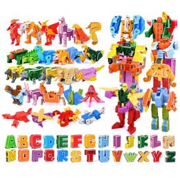 Figurines de jouets d'action 26 GUDI lettre anglaise Alphabet Transformation Robot dinosaure déformation figurine animale apprendre A Z bloc de construction jouets ensemble 231030