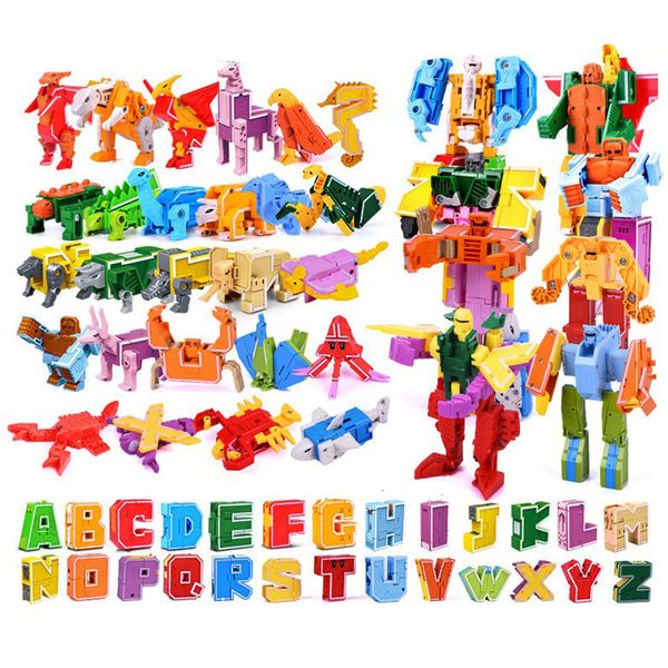 Figuras de juguete de acción 26 GUDI Alfabeto de letras en inglés Transformación Robot Dinosaurio Deformación Animal Figura de acción Aprender A-Z Juego de juguetes de bloques de construcción 230726