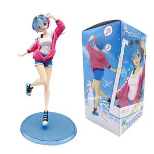 Actie speelgoedfiguren 26cm Japanse anime -karakters Rode jas blauw haar schattig meisje staan model pvc statisch speelgoed poppen blister kleurendoos verpakking y240516