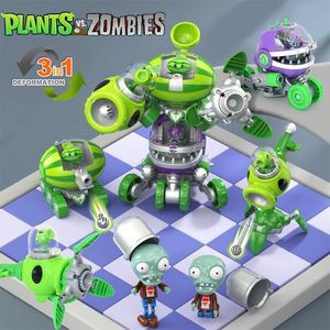 Action Toy Figures 3 dans 1 Assemblage Déformation Toys for Boys Robot Doll Pvz Plant vs Zombie Mecha Fighter PVC Figure Model Kid Gift 230812