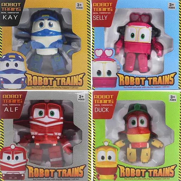 Action Toy Figures 4pcs / Set Transformation Anime Toys Korean Train Family Robots Train Man Four Childre