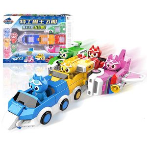 Actie speelgoedfiguren 5 In 1 Super Dino Power Mini Force Transformation Car Toys Action Figuren Mini Force X Vervorming Luchtschip Toy 230217