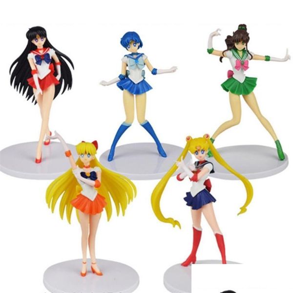 Figuras de juguete de acción 5 piezas Sailor Girl modelo Tsukino Usagi Tuxedo Mask colección decoración decoración muñeca de dibujos animados regalo 220702 Drop Deli Dhqzf