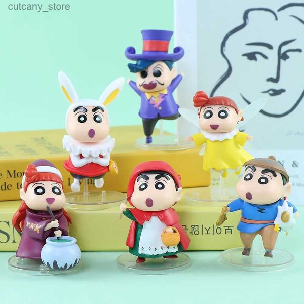 Figuras de juguete de acción 6 piezas New Crayon Shin-chan Fairy Tale Series Kawaii Cartoon Q versión Figura de acción PVC Modelo Juguetes Adorno de coche Accesorios Regalos L240320