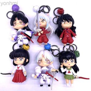 Figurines d'action 6 pièces/ensemble 10CM Inuyasha Q Version Sesshoumaru Higurashi Kagome Kikyo porte-clés cloche jouets pendentif PVC figurine modèle porte-clés ldd240314