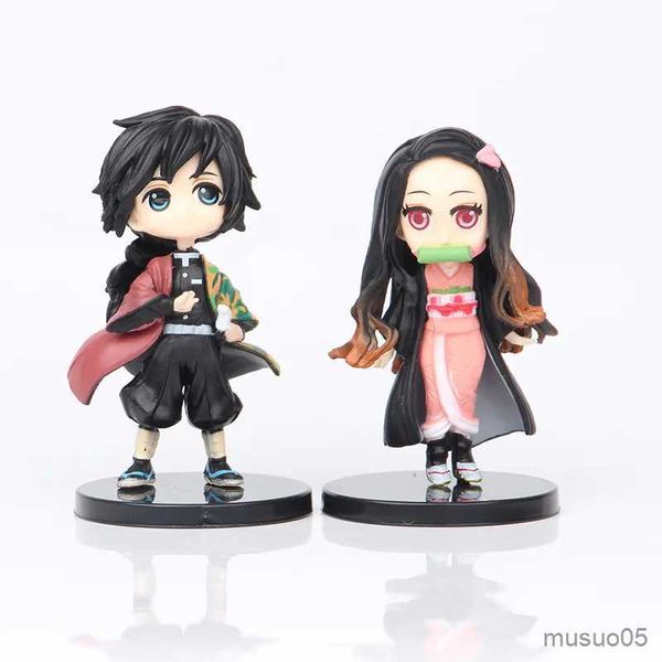 Figurines d'action 6 pièces/ensemble figurine de tueur de démons d'anime Kimetsu No Yaiba figurine Q Posket Kamado Tanjirou Kamado Nezuko Agatsuma figurine jouets 7 cm AAA