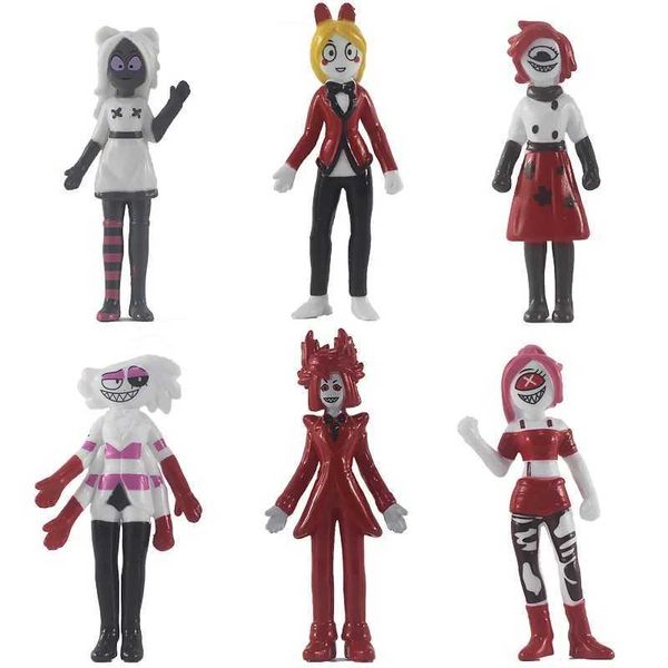 Action Toy Figures 6pcs / Set Hazbin Hotel Alastor Action Figure Toys Anime Cartoon PVC Modèle Dolls For Fans Children Gift T240506