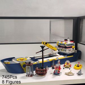 Actie Speelfiguren 745Pcs Oceaan Exploratie Schip Stoomboot Boot Bouwstenen Speelgoed Model Bricks Verjaardagscadeaus voor Kinderen Vriend 60266 Same 230724