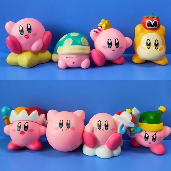 Figuras de juguete de acción 8PcsSet Juegos Star Kirby Anime Cute Cartoon Pink Kirby Mini Figura Colección decorativa Adornos Juguete para regalos de niños 230625
