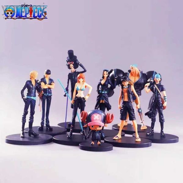 Figuras de juguete de acción Juego de 9 piezas Figura de anime de color blanco dorado negro Una pieza Luffy Zoro Sanji Nami Brook Figura de acción Colección Modelo genial Regalos de juguete ldd240312