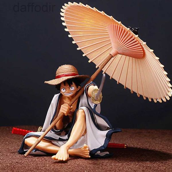 Figurines d'action Figurines de jouets d'action 14 cm Monkey D Luffy Kimono tenant un parapluie PVC Anime Action Figure poupée décorations à collectionner modèle jouet enfants cadeau 240308