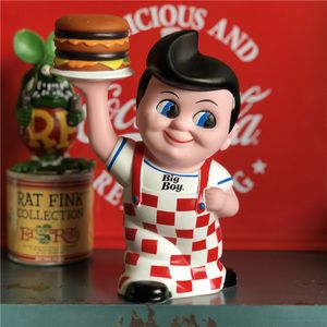 Actie speelgoedcijfers American Big Hamburger Boy Retro Piggy Bank Cartoon Antique Fun Toy Doll Vintage Collectible Model Gift