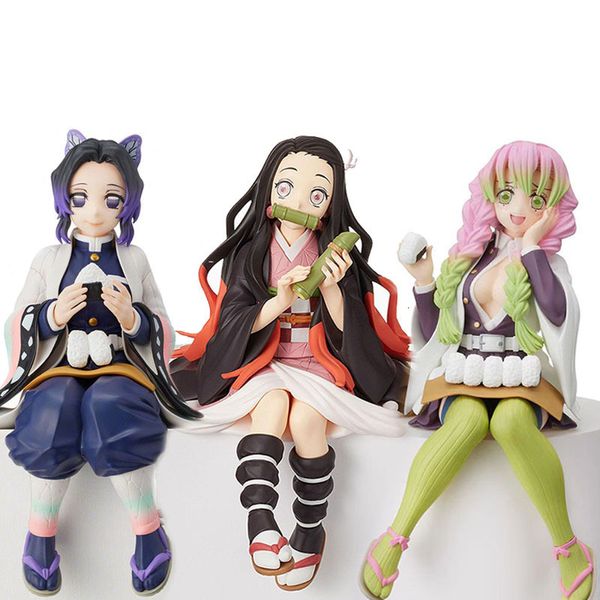 Figurines d'action Anime Demon Slayer Figurine en PVC Nezuko Tanjirou Shinobu Zenitsu Hashibira Inosuke Manger des boules de riz Kimetsu No Yaiba Poupée Jouets 230612