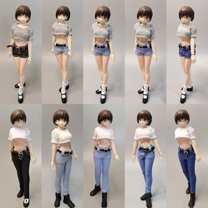 Figuras de juguete de acción cdtoys cd035 1 12 Traje de Lori lindo femenino Camiseta corta Pantalones cortos de mezclilla Pantalones vaqueros Calcetines Conjunto de zapatos de cuero para cuerpo de figura de 6 