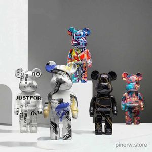 Figurines d'action Graffiti coloré Bearbrick, statue d'ours en brique, ours violent, ornement en résine, accessoires de bureau de luxe, décoration de salon, de maison