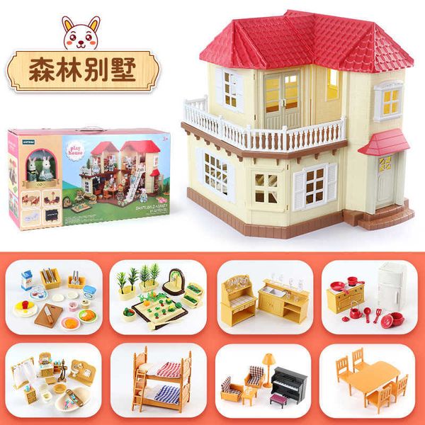 Figuras de juguete de acción, familia de animales del bosque, muebles de casa de muñecas, dormitorio, cocina, juego de baño, muñecas de simulación en miniatura, Juguetes DIY para niñas