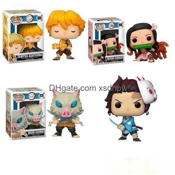 Figuras de juguete de acción Funko Pop Demon Slayer Tanjiro Kamado867 Nezuko868 Zenitsu Agatsuma869 Inosuke Hashibira870 Figura de vinilo Muñeca M Dh8Ci