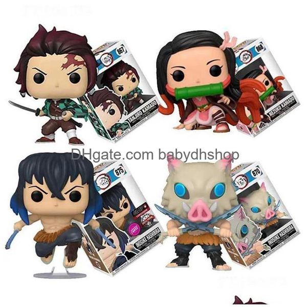 Figuras de juguete de acción Funko Pop Kamado Tanjirou Nezuko Demon Slayer Figura PVC Modelo Toys Regalo de Navidad T231010 Drop entrega dhp0v