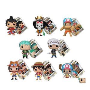 Figuras de juguete de acción Huiya01 Funko Pop One Piece Luffy Tony Chopper Ace Zoro Roronoa Three Swords Fans Modelo Estatua Hogar Escritorio Coche Dhmwp