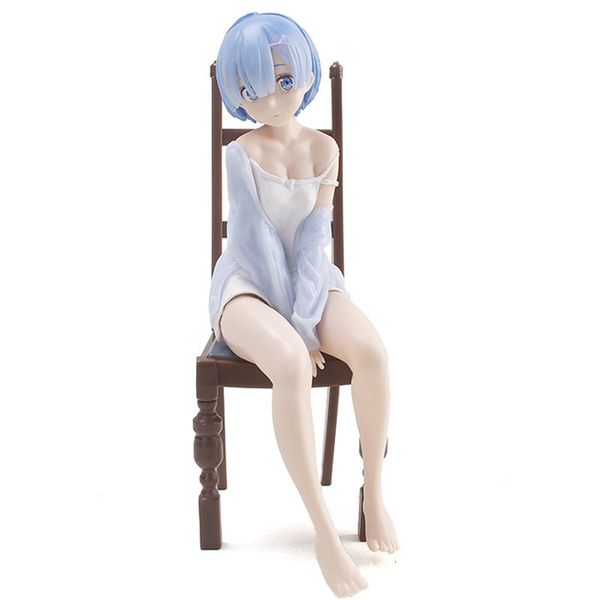 Action Toy Figures Japanese Anime 15cm Rem Re Life In A Different World From Zero kawaii girl Pyjamas Figure Chair PVC Collection Model Toys 230203