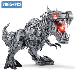 Figuras de juguete de acción Jurassic Dinosaur World Large Mechanical Tyrannosaurus Rex Building Blocks T rex Modelo con luces Ladrillos Juguetes para niños Regalo 230721