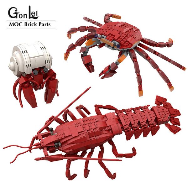 Action Toy Figures Magic Animal MOC Building Block Red Stone Hermit Crab Homard DIY Creative Brick Model Pack Education DIY Toy Boy Gift 230720