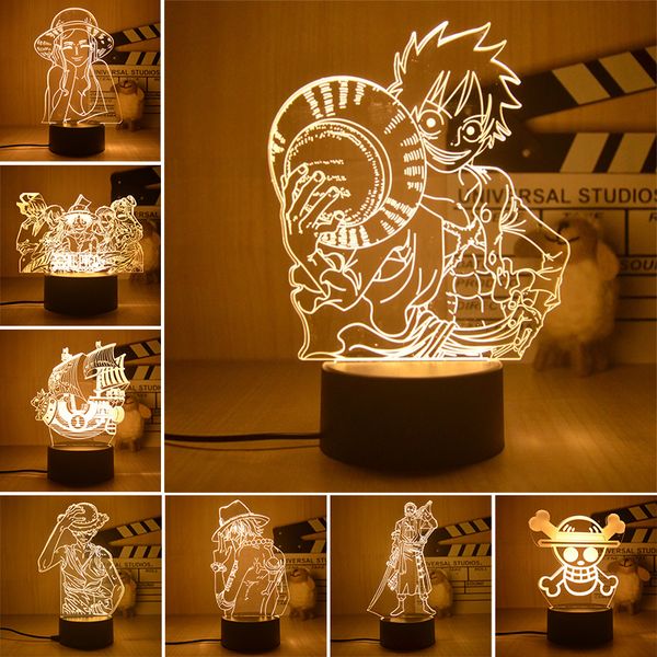 Figuras de juguete de acción Mono Luffy Figura 3D LED Luz nocturna Roronoa Zoro Figura Juguetes Lámpara de mesa Decoración del hogar Regalos de cumpleaños 230330