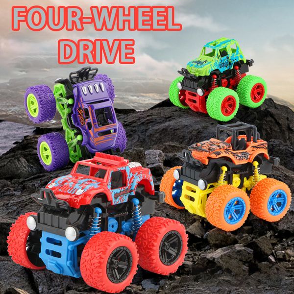 Figurines d'action Monster Trucks Pull Back Vehicles Rotation 4 Wheels Drive Durable Friction Powered Push and Go Jouets d'anniversaire pour enfants 230714