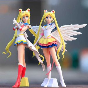 Actie speelgoedcijfers Nieuwe cartoon 23cm anime Sailor Moon Tsukino Action Figuur Wings Toy Doll Cake Decoration PVC Model Girls Gift Toy for Kid Y240514