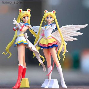 Actie speelgoedcijfers Nieuwe cartoon 23cm anime Sailor Moon Tsukino Action Figuur Wings Toy Doll Cake Decoration PVC Model Girls Gift Toy for Kid Y240415