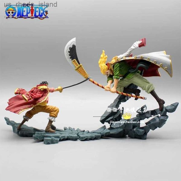 Figurines d'action One Piece papa barbe blanche contre Roger, scène de bataille, modèle ornement en boîte, Collection de figurines, décoration, jouet de vacances, cadeau